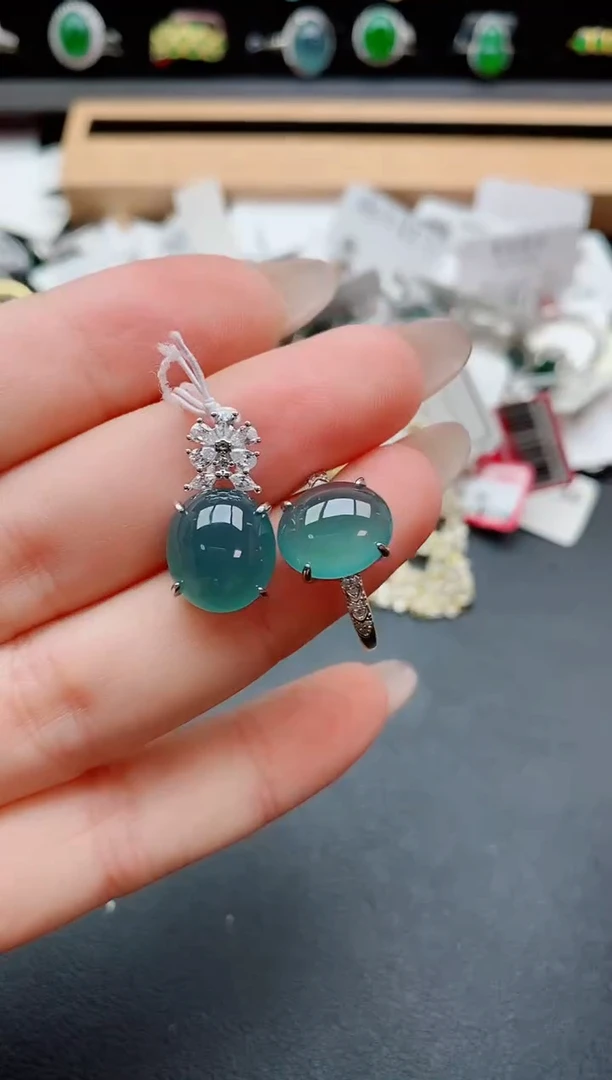 银S925镶嵌戒指翡翠1