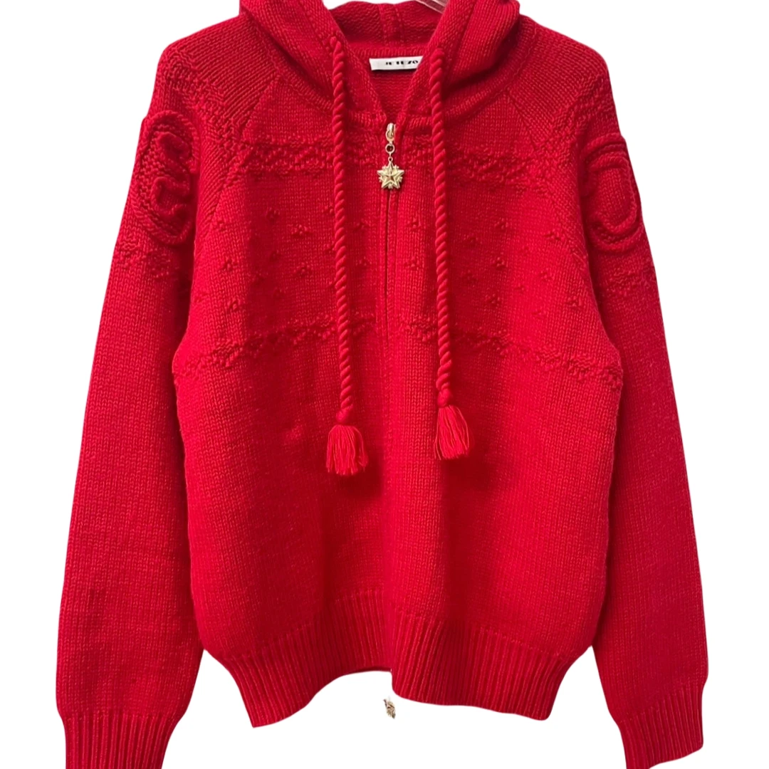 针织衫毛衫针织连帽钩花毛针织衫女装慵懒风加厚长袖BD15217D1