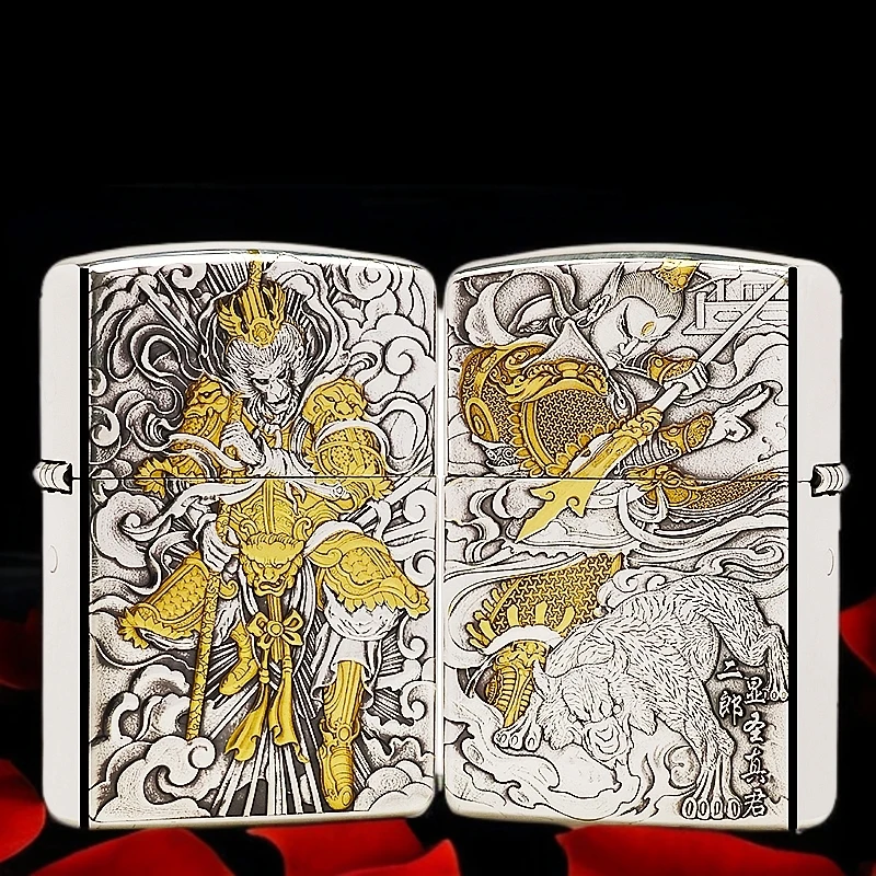 ZIPPO/之宝镀银鎏金【齐天大战二郎】盔甲机正品煤油打火机KF-DK