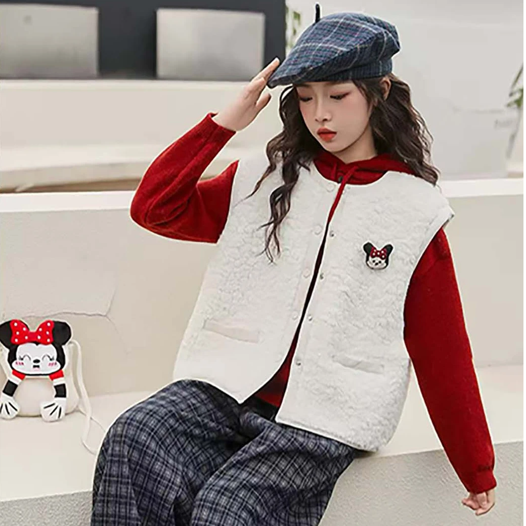 冬款马甲儿童套装（三件套）女童上衣休闲马甲套装加厚保暖女单排扣