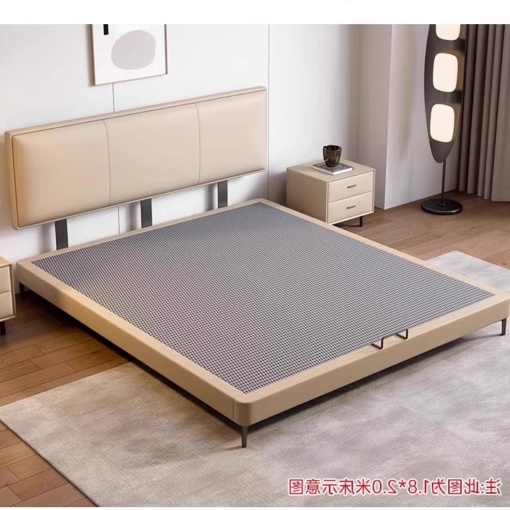 布雷尔可调节豆腐块真皮大床小户型床高箱储物皮床极简意式双人床