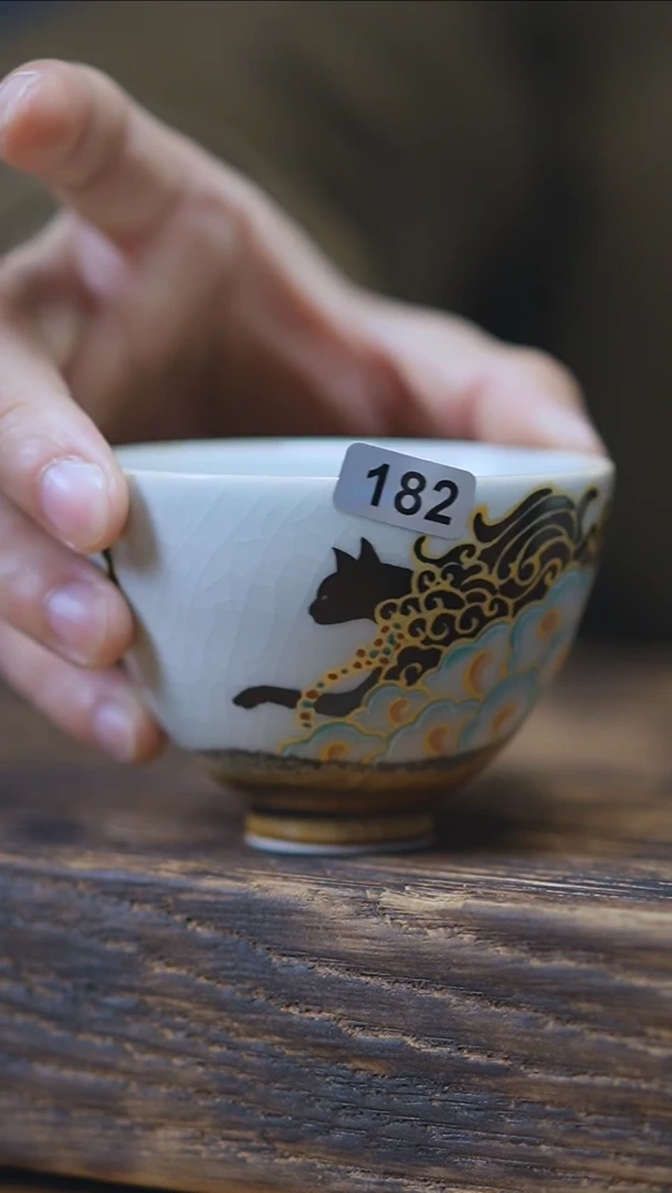 【闪购商品】182景德镇手绘玄猫窑变杯