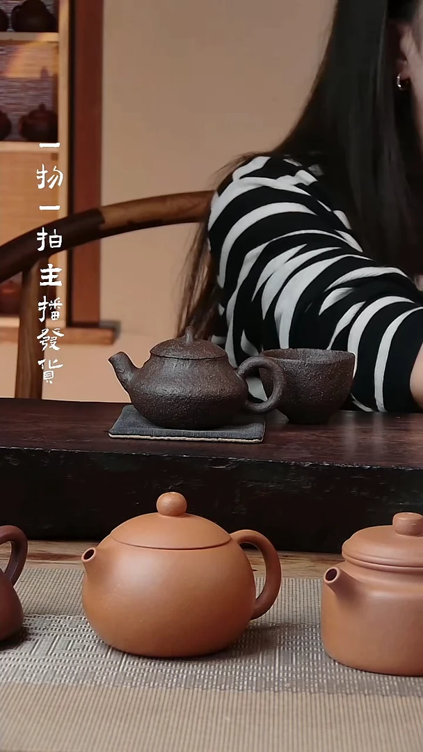 茶壶紫砂紫砂手捏茶壶套组黑铁砂