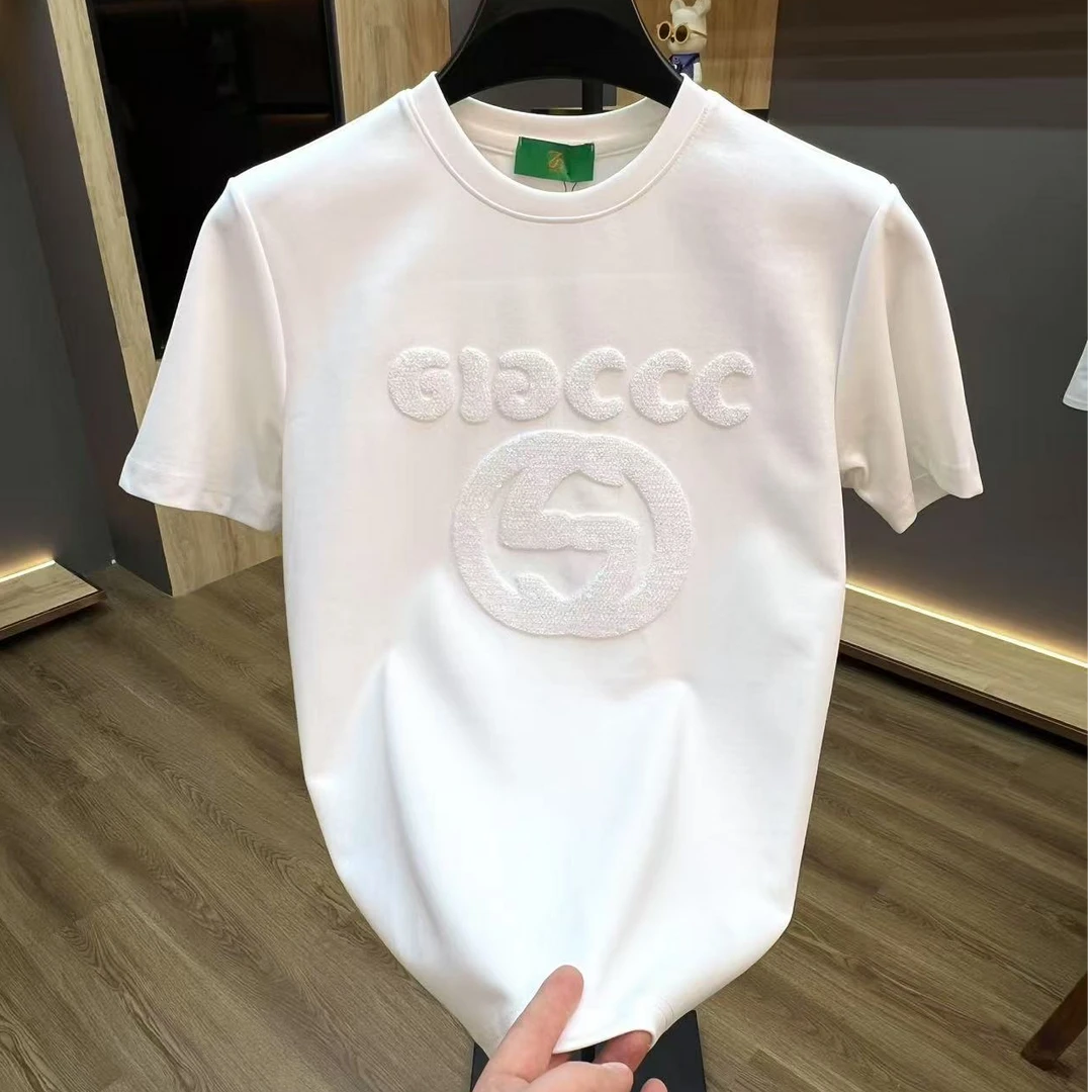 【顺丰包邮】新款2025刺绣亮片重工休闲T恤夏季圆领【9987】潮流 刘