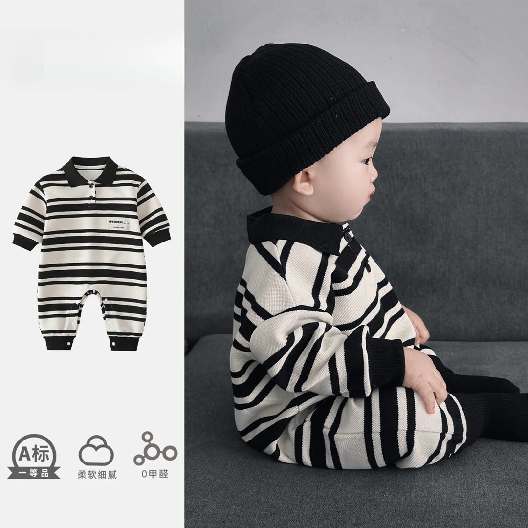 MK&UR.BV婴儿秋季男宝宝连体衣新款polo领婴春秋款满月宝宝衣服
