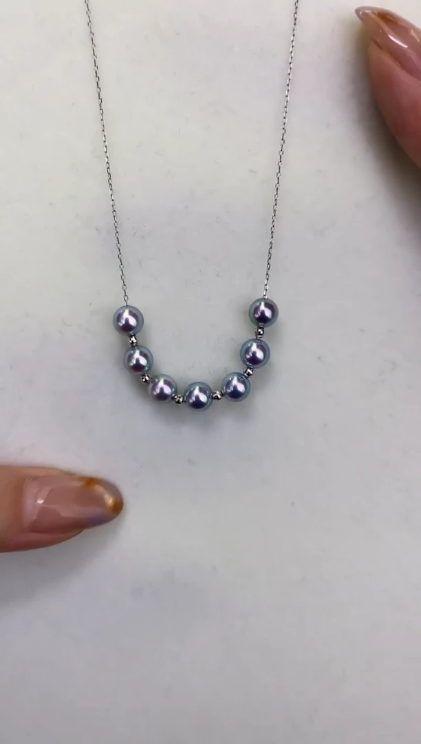 18K金镶嵌DA海水珍珠GD095 灰珠微笑链6-6.5MM 7珠款