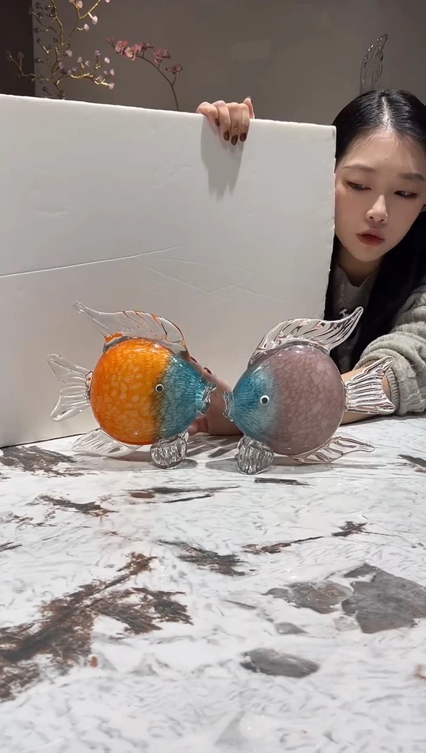 琉璃小鱼摆件一对