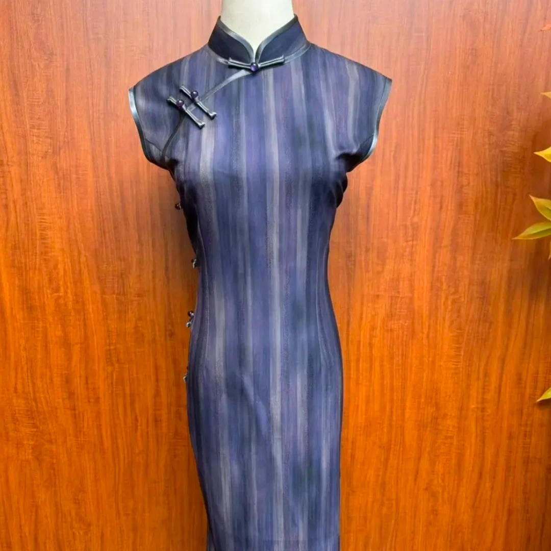 【紫纭条纹】2025新中式夏季修身复古百搭日常优雅大方旗袍