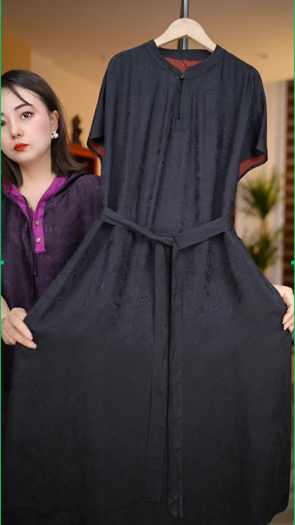 新款2025超显亮木薯真丝质感连衣裙T1517