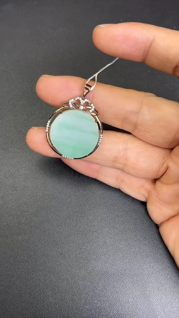 颈饰银S925镶嵌翡翠000111-5#缅A翡翠无事牌