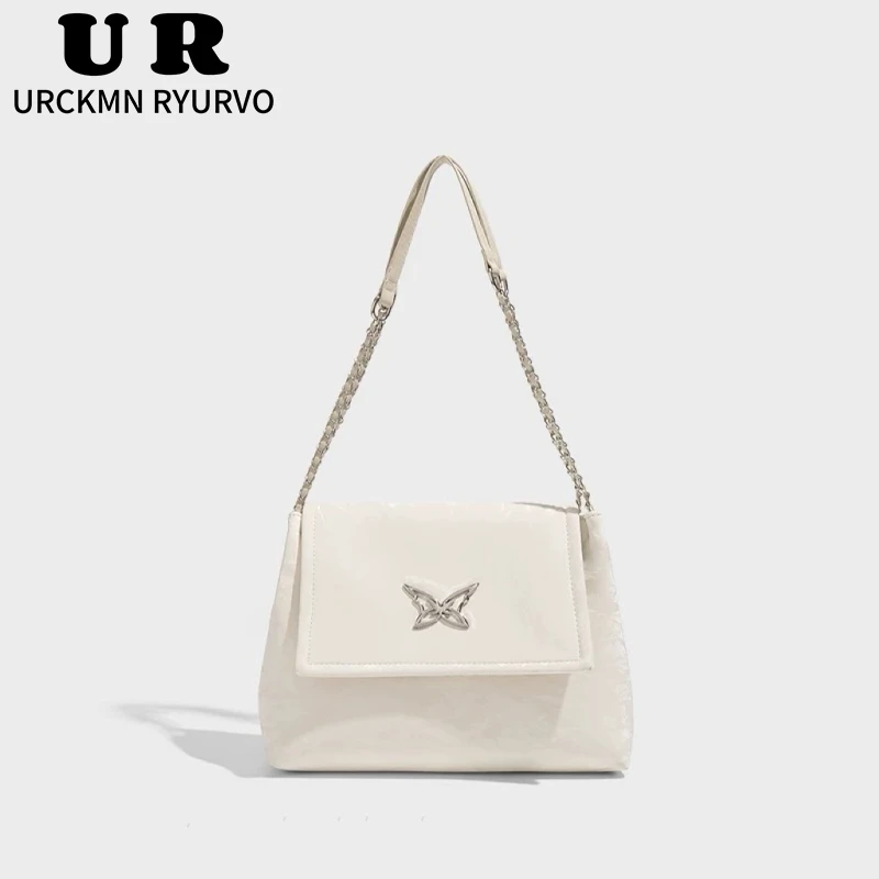 URCKMN RYURVO小众新款y2K翻盖式高级感白色蝴蝶信封单肩托特包