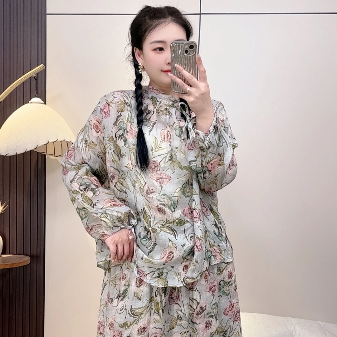 宗宗严选【浮岚】新中式国风纯苎麻夏季印染套装女士薄款两件套