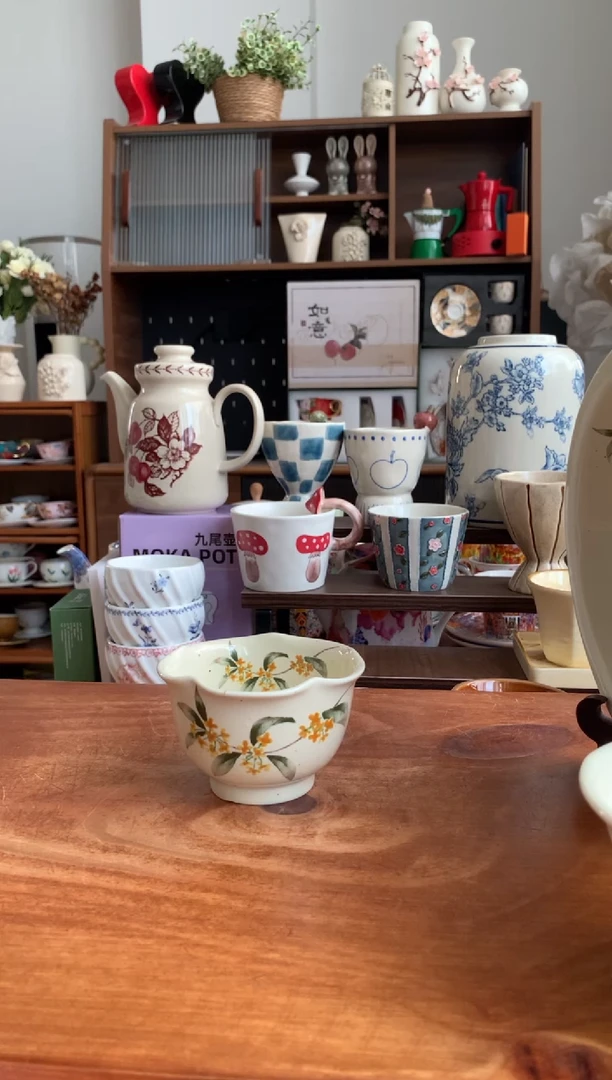 瓷金桂花花口杯  【送勺】