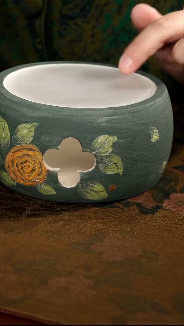 茶壶紫砂绿色玫瑰温茶器