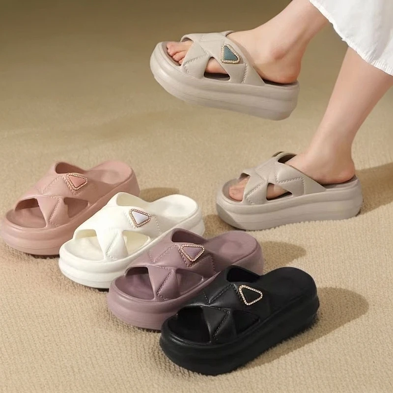 松糕2025夏季时尚新款交叉沙滩一字百搭拖鞋网红防滑厚底休闲