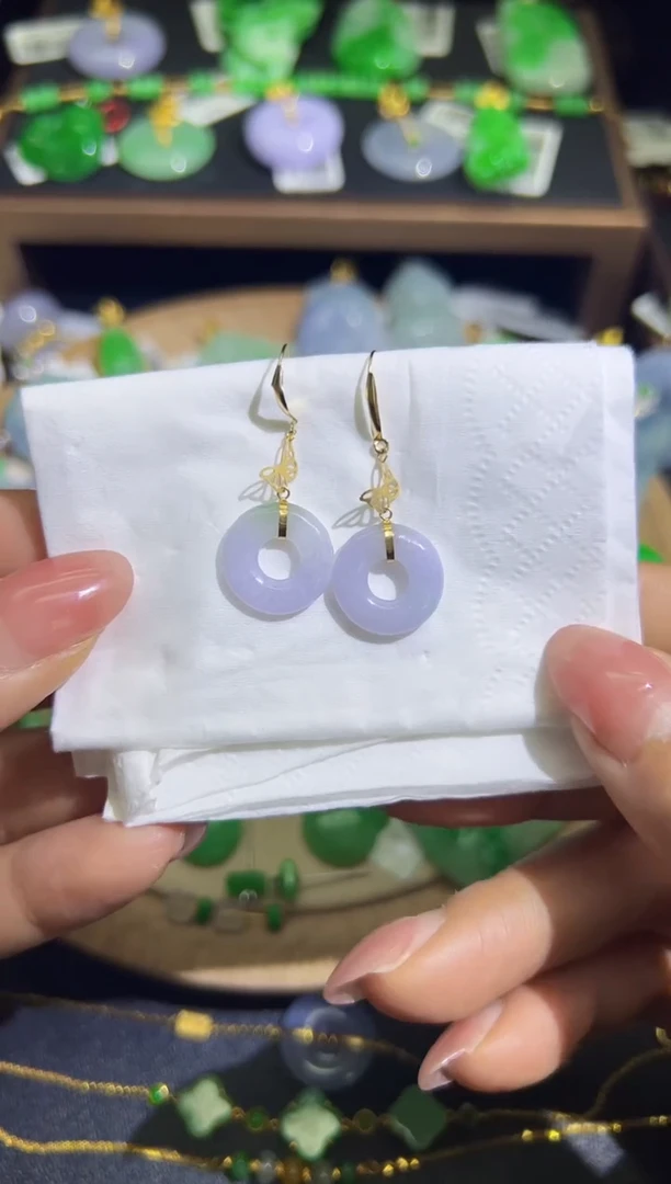 【闪购商品】翡翠耳饰18K金镶嵌Q缅料A货翡翠/支持复检/一件