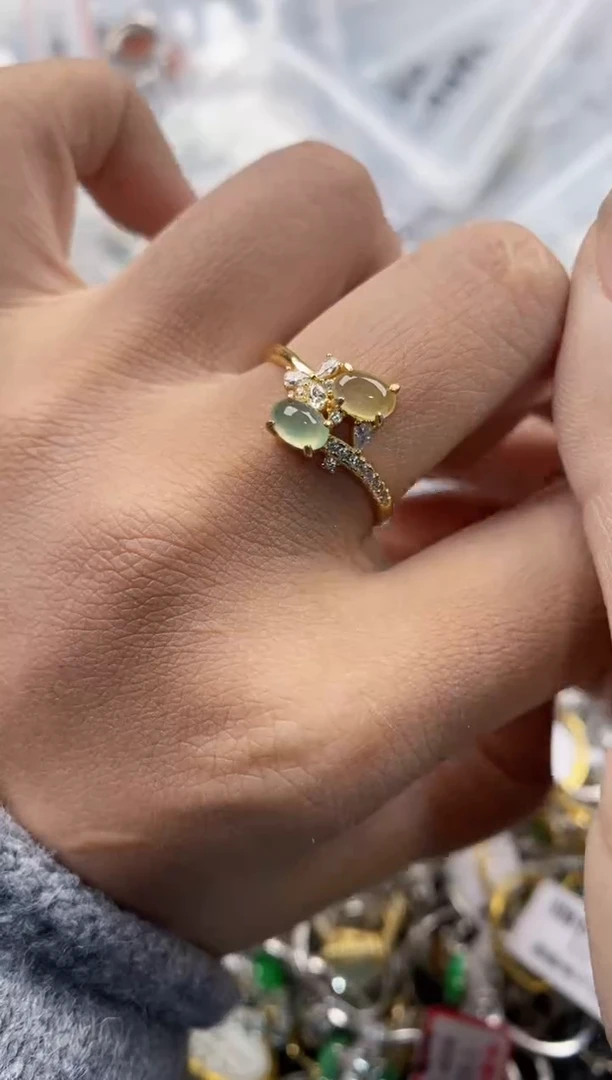 银S925镶嵌戒指翡翠444---9