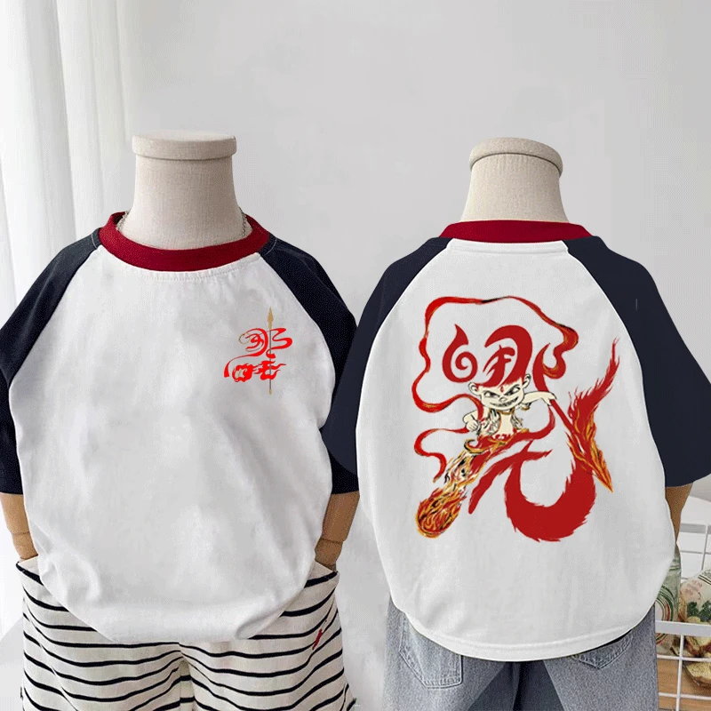 儿童纯棉哪吒短袖T恤男童2025夏季新款休闲百搭宽松圆领潮流韩版