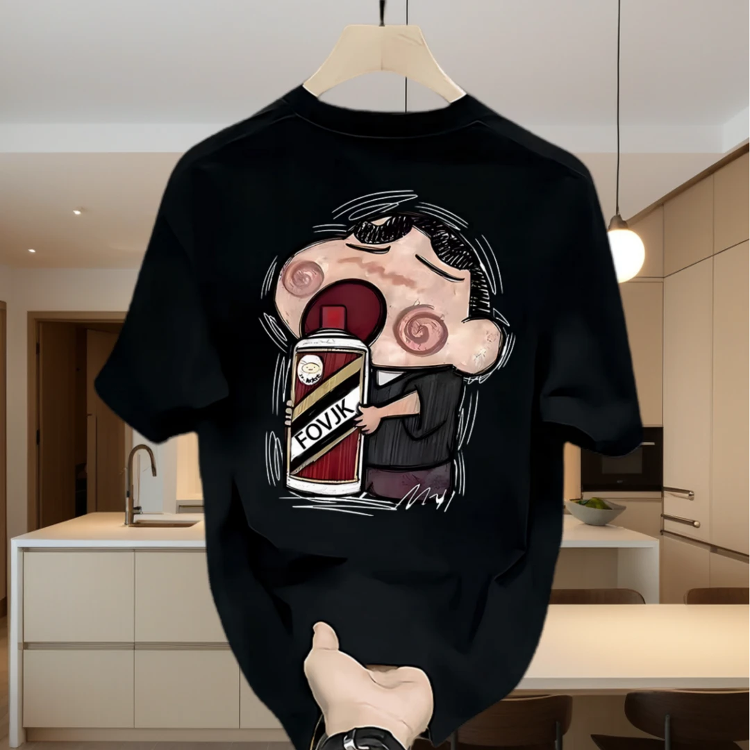 夏季2025新款爆款潮牌男士纯棉短袖T恤男款百搭圆领字母印花上衣