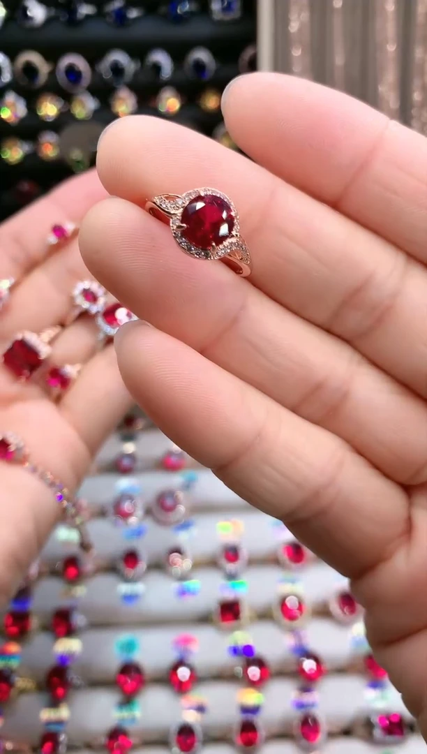 【闪购商品】红宝石戒指银S925镶嵌玫瑰金