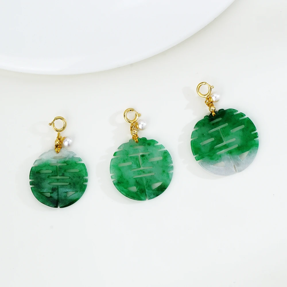 “如歌”18K翡翠圆形双喜百搭扣吊坠44063