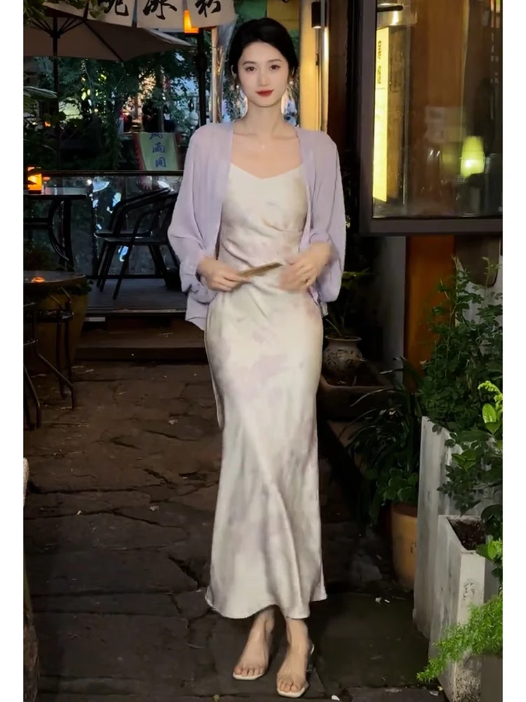夏季流行新中式国风套装高端精致轻奢高级感御姐吊带连衣裙两件套