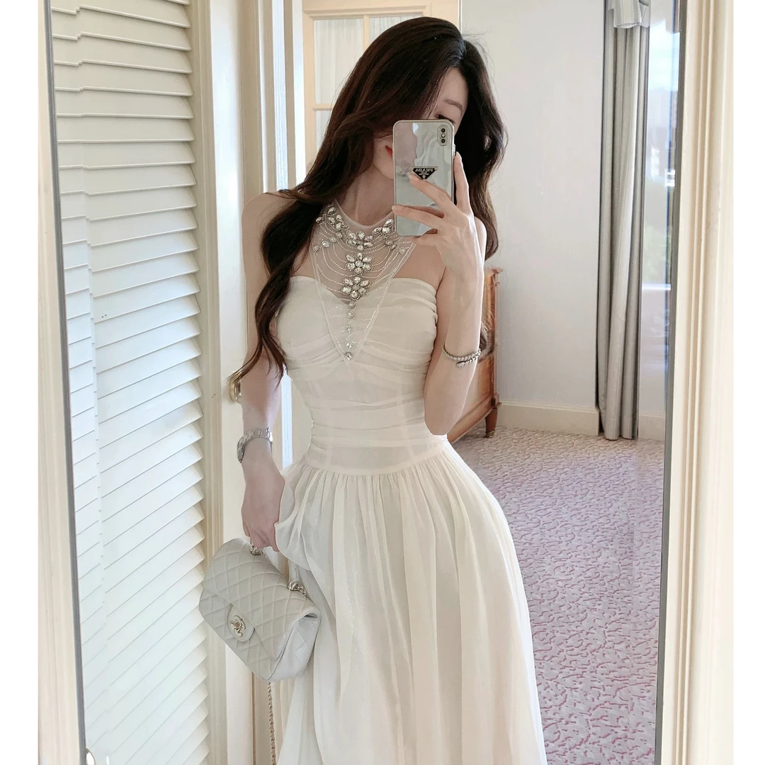 2025年新款夏季星河高级感时尚小众连衣裙女修身气质收腰长裙子