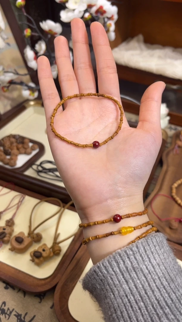 手串桃核【桃缘行】竹节「红色莎莎」桃木桃核辟、挡、驱、护 备注手围