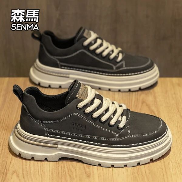 SENMA/森马男鞋2025新款工装鞋防滑耐磨马丁靴男款厚底休闲皮鞋男