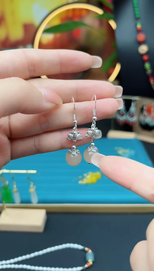 玛瑙/玉髓耳饰银S925镶嵌324