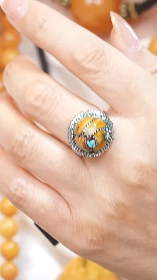 蜜蜡颈饰银S925镶嵌5496天然蜜蜡珠宝奇石云端妖孽石膏蜡全部保真