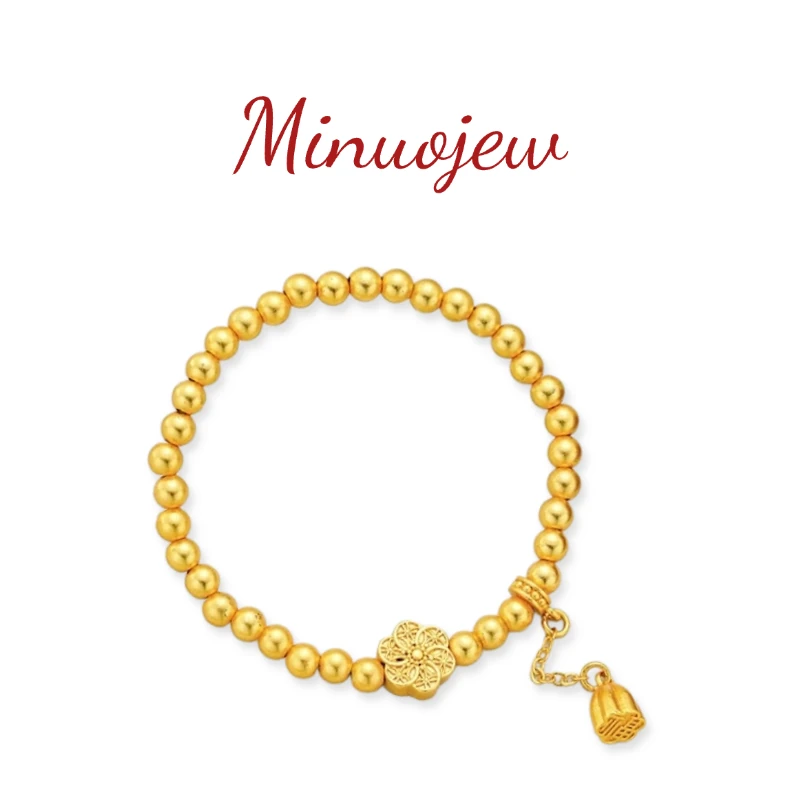 MiNUO/金艺传承六相花手链莲蓬藏蕴福满莲华镀金手串不