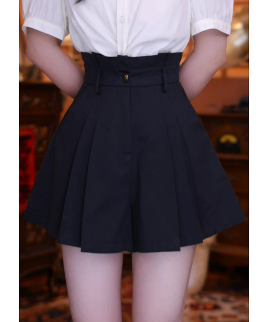 乐乐【灰色轨迹】复古百搭显瘦高腰女装短裤01862