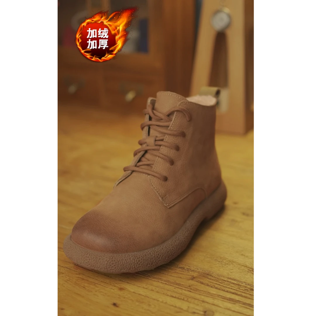 爆款加绒马丁靴真皮阔腿裤必备鞋复古显瘦复古休闲雪地靴真皮皮靴