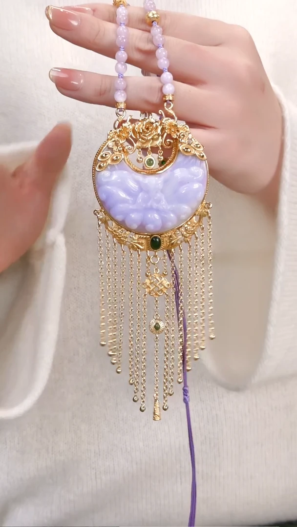 颈饰银S925镀金镶嵌翡翠国风