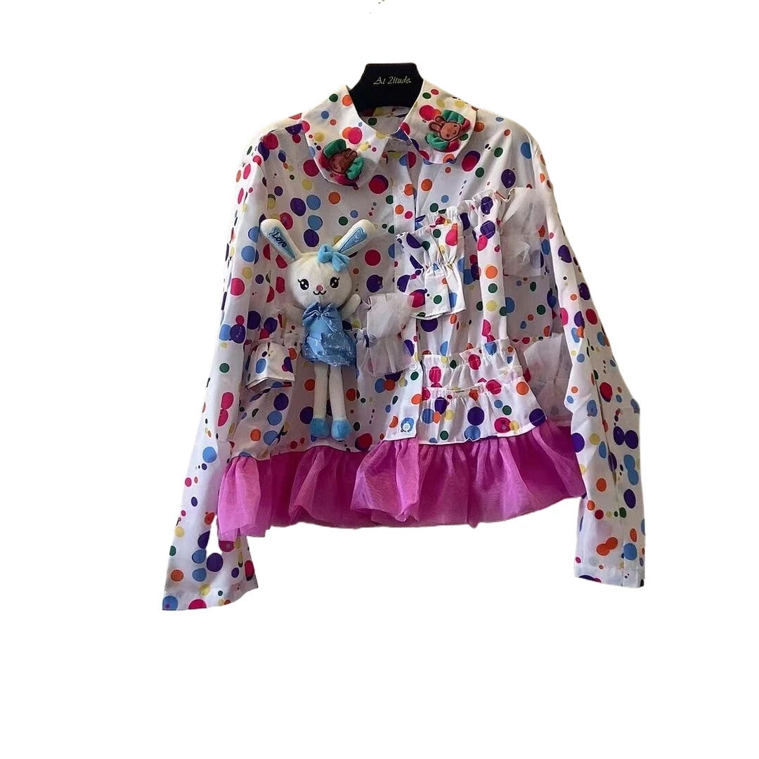 ATT潮牌女装2024秋欧洲站度假风拼接甜美花卉重工时尚卫衬衫