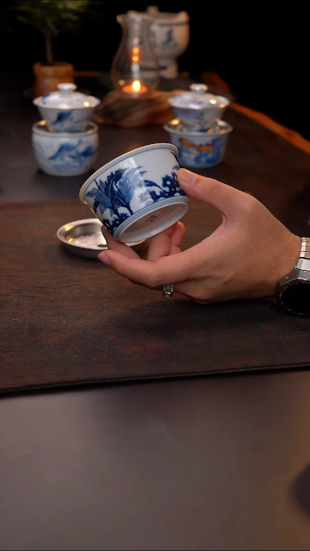 手绘芭蕉建水壶承锡盖