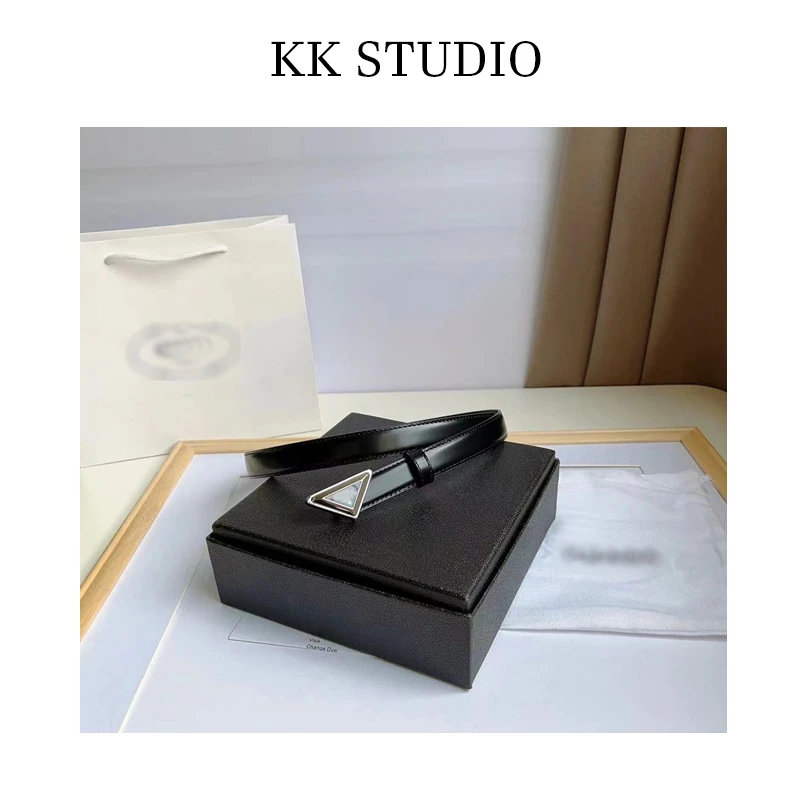 2024新款三角标皮革腰带 银色皮革 百搭 女士皮带PD S115