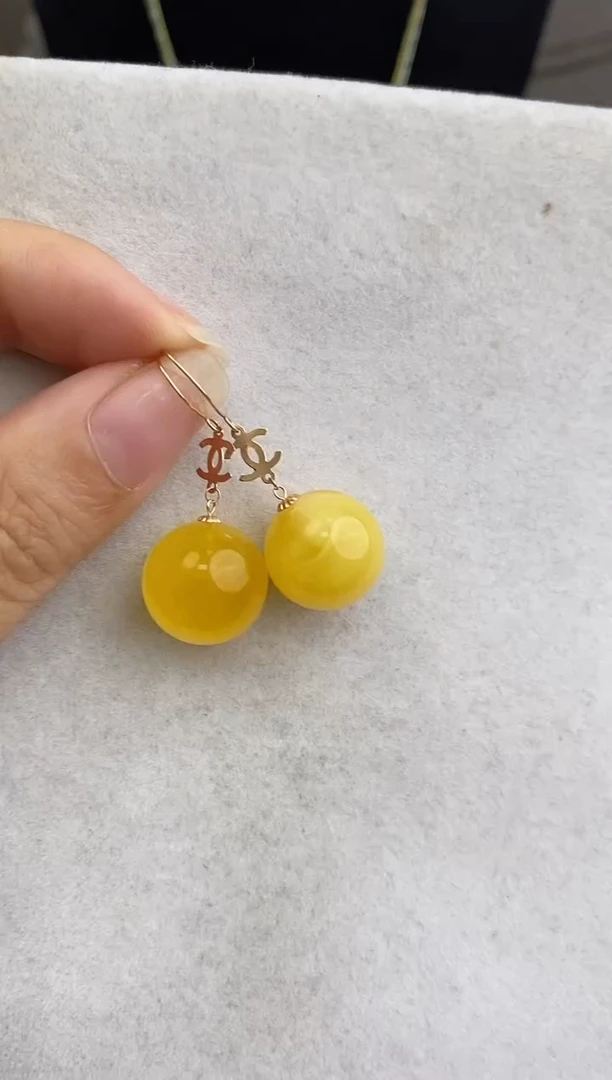 18K金镶嵌琥珀裸石10615113-耳钩