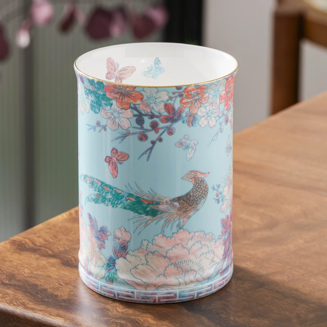 【奇居家居】螺钿工艺骨瓷筷子筒餐厨收纳筒 浅蓝色#F9916 H-2