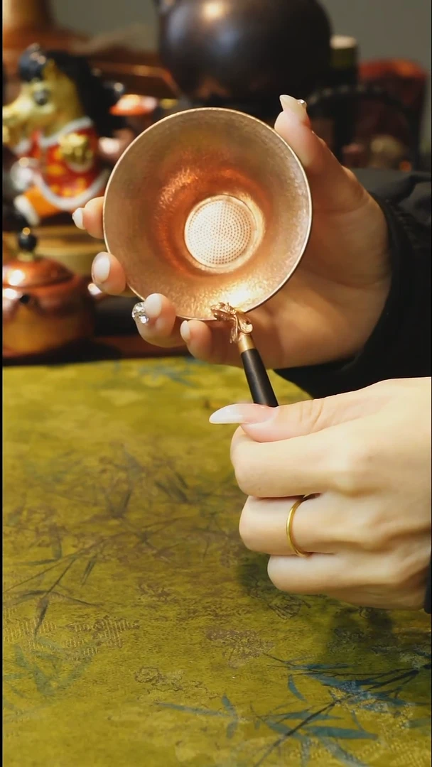 纯紫铜原色木柄茶漏