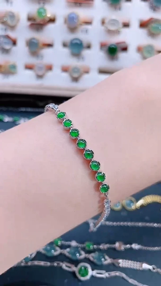 银S925镶嵌手链翡翠天然翡翠