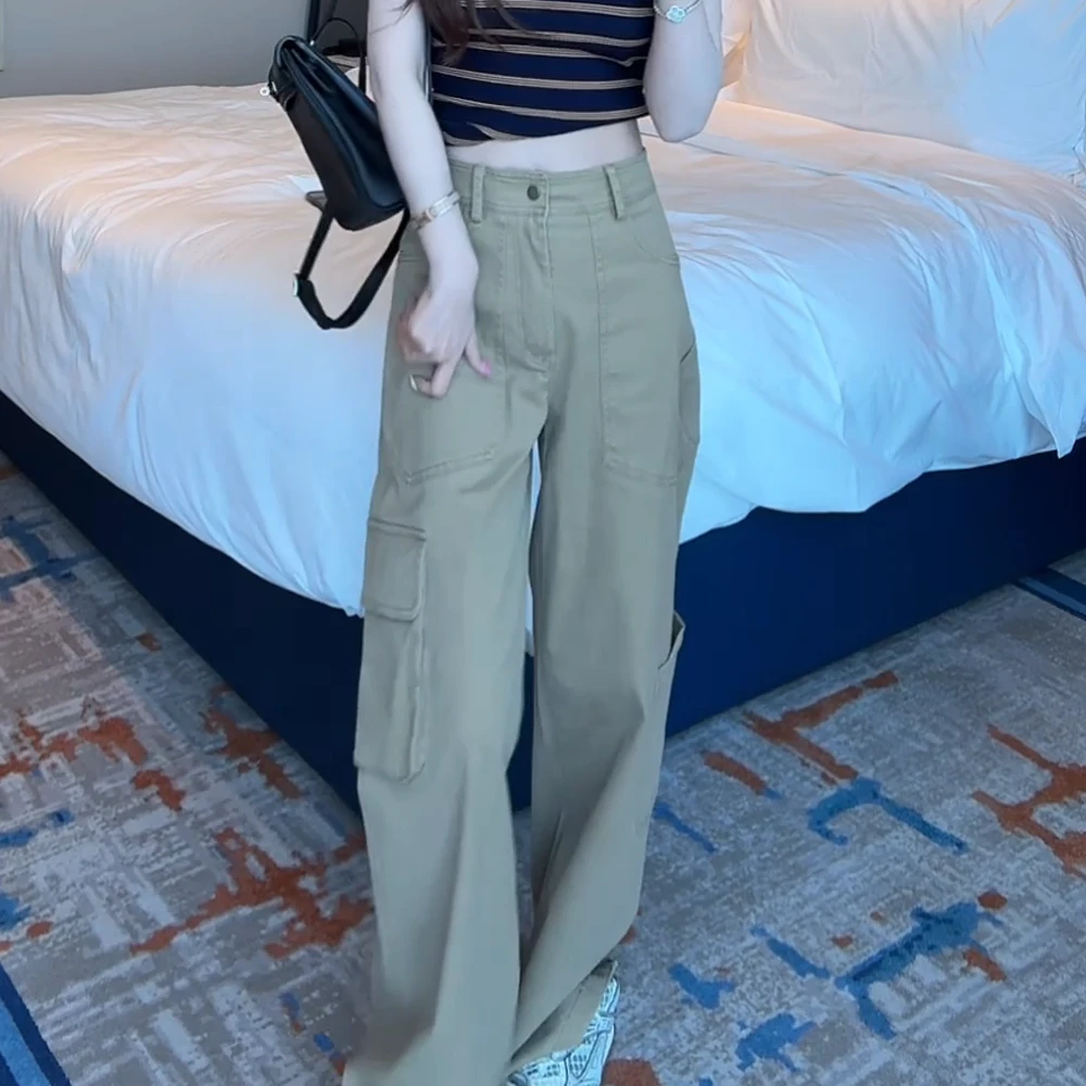 2025夏季新款高腰宽松阔腿裤洋气裤工装裤休闲裤女士长裤裤子