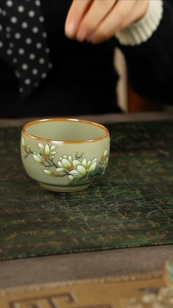 花*善窑厂汝窑粉青釉玉兰花主人杯