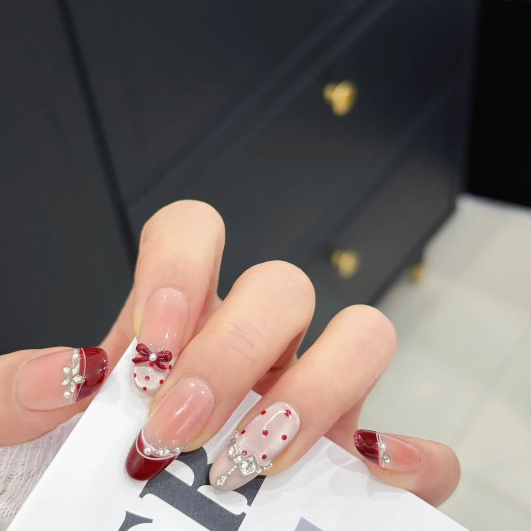 梵屿【雪绒绮梦】纯手工定制美甲穿戴甲高定带钻JR0007