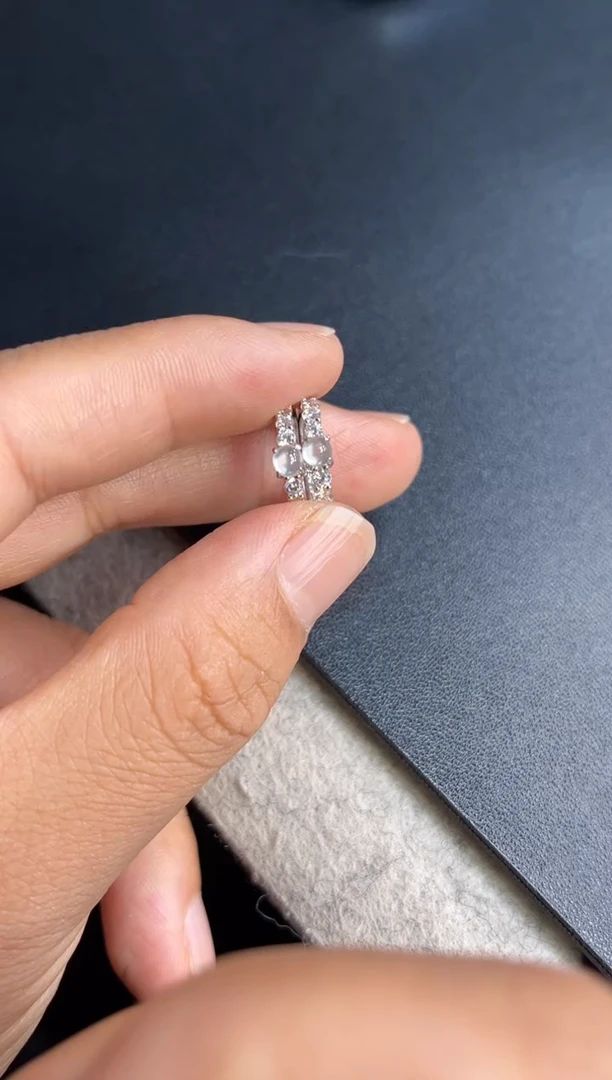 翡翠银S925镶嵌耳饰玻璃种耳包