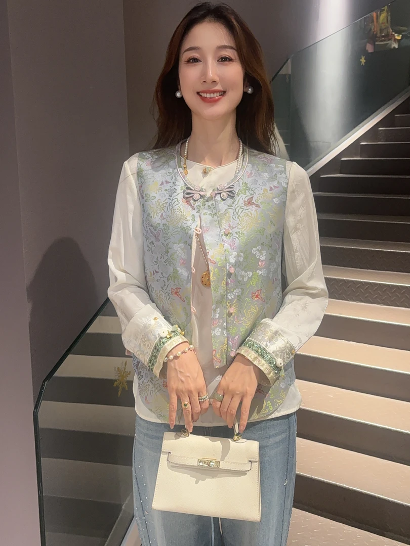 时尚气质百搭显瘦新中式织金古典马甲4042