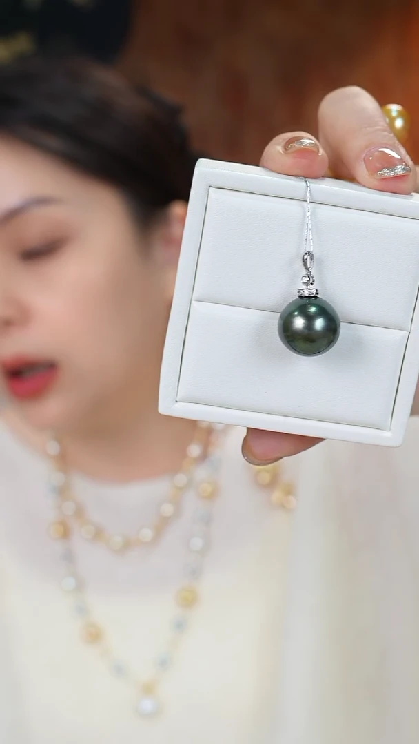 吊坠(不含链)18K金镶嵌海水珍珠黑珠15-16mm