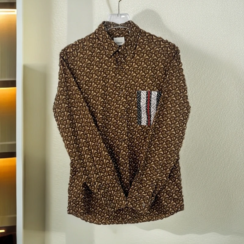 99新 BURBERRY/博柏利 衬衫/TB老花满印翻领长袖纽扣/S码/0001859