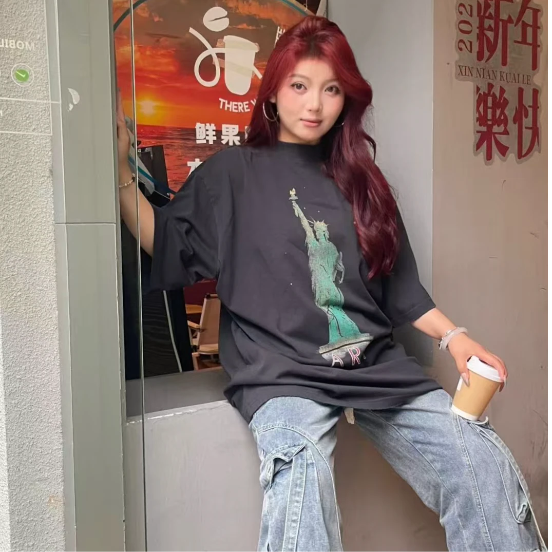 【BJ2035-12人像】24宽松版T恤男女百搭重磅版型情侣装潮牌对标对版